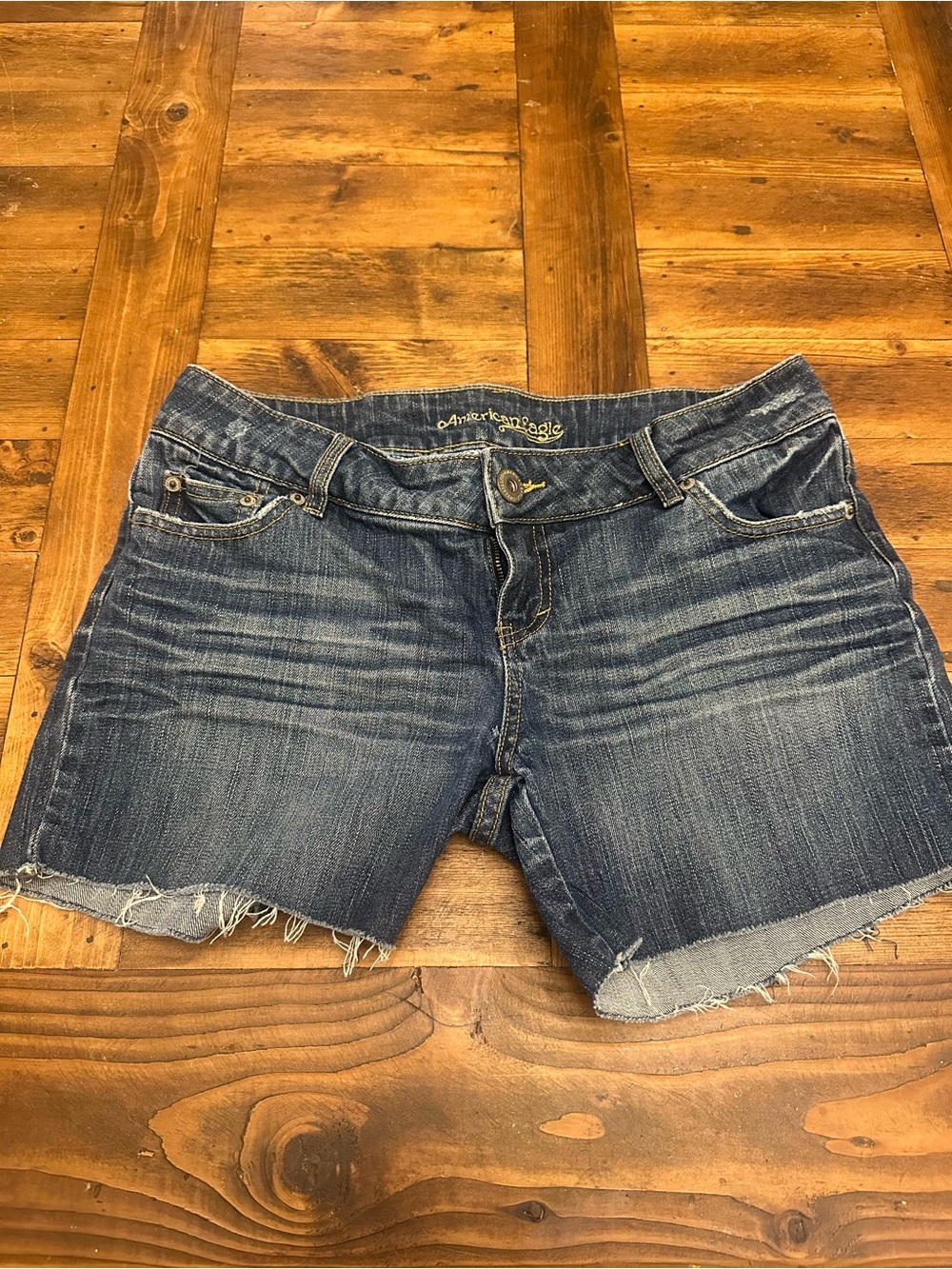 American Eagle Outfitters Dark Blue Distressed Denim Cutoff Shorts